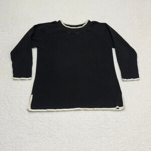 Bob Mackie Studio Women Black Ribbed Knit Cotton Sweater Large